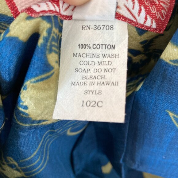 RJC Hawaii Men's XL Pineapple Ukulele Print Blue Aloha Button-Up XL EUC - Picture 9 of 9